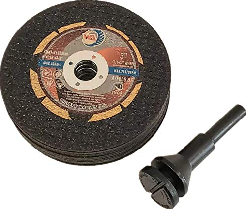 Die Grinder Cut-Off Wheels and Mandrel Kit Including 12PACK 3"x.045"x3/8" Thin Cutting Wheels and One Mounting Mandrel (12 Cut-Off Discs and 1 Mandrel)