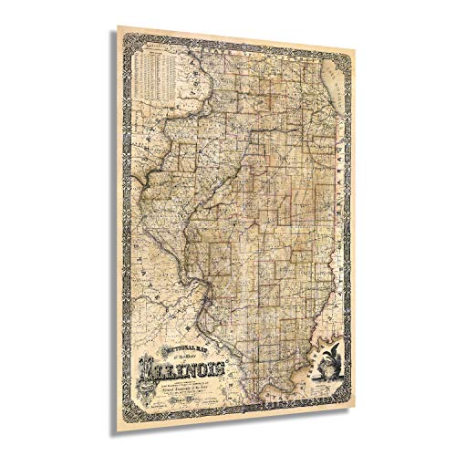 HISTORIX Vintage 1861 Illinois State Map - 24x36 Inch Vintage Map Illinois Wall Art - Illinois Wall Decor - Map of Illinois Poster - Wall Map of Illinois - State of Illinois Map