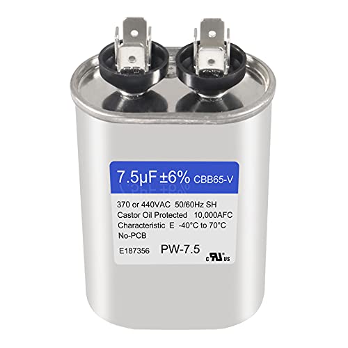 D-FLIFE 7.5 uF 6% 10 MFD 370V/440V CBB65 Oval Run Start Capacitor for AC Motor Run or Fan Start and Cool or Heat Pump Air Conditione
