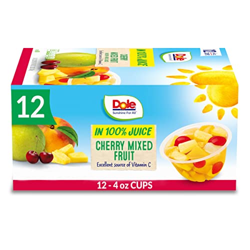 Dole Fruit Bowls Cherry Mixed Fruit in 100% Juice, Gluten Free Healthy Snack, 4 Oz, 12 Cups
