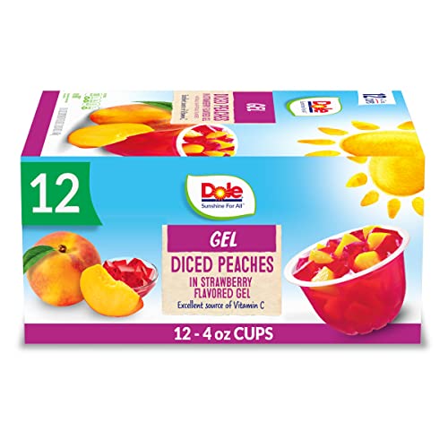 Dole Fruit Bowls Peaches in Strawberry Flavored Gel, Gluten Free Healthy Snack, 4.3 Oz, 12 Cups