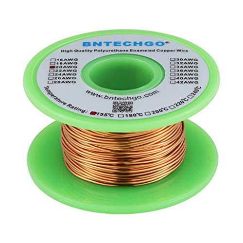 BNTECHGO 20 AWG Magnet Wire - Enameled Copper Wire - Enameled Magnet Winding Wire - 4 oz - 0.0315" Diameter 1 Spool Coil Natural Temperature Rating 155 Widely Used for Transformers Inductors