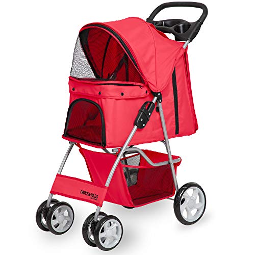 Paws & Pals City Walk N Stride 4 Wheeler Pet Stroller for Dogs and Cats, Scarlet Red