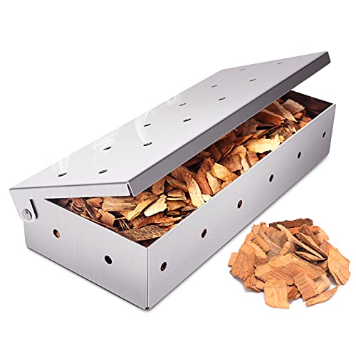 LDXZPX Smoker Box for Grill BBQ Wood Chips,Stainless Steel Smoking Box-Grilling Accessory for Gas or Charcoal Grills (Silver)