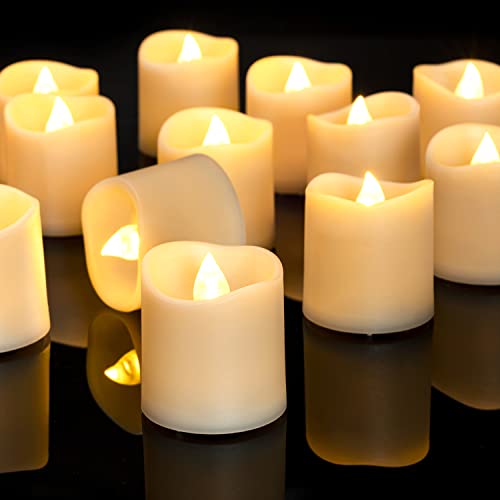 Homemory 24Pack Flameless LED Votive Candles, 1.5" x 1.6" Long Lasting Electric Fake Candles, Battery Operated Tealights in Warm White for Christmas, Wedding Decor (Ivory Base, Batteries Included)