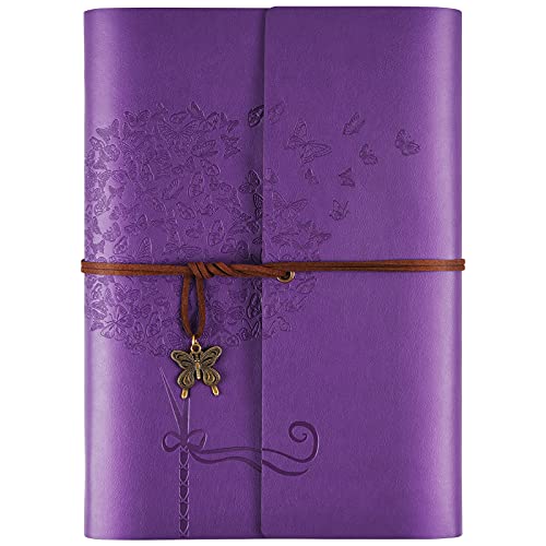 Leather Journal Notebook, Refillable Writing Journal Diary Planner for Women Girls (Purple, A5-9.3''6.3'')