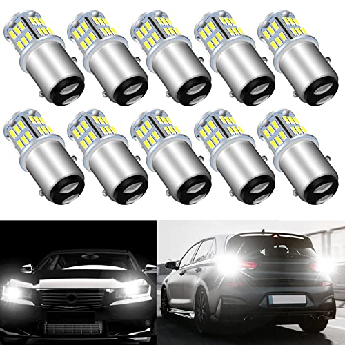 UNXMRFF 1157 Car Light Bulb 2057 BAY15D LED Bulbs White Super Bright 4014 39-SMD 7528 2357 LED Bulb Replacement for Camper Trailer Car Tail Brake Lights, Back Up Daytime Running Lights (Pack of 10)