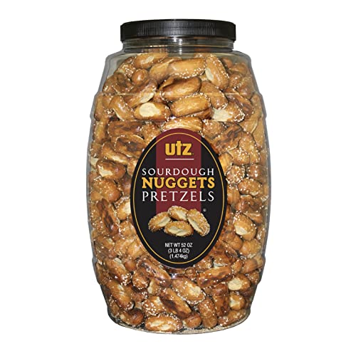 Utz Sourdough Nuggets Pretzels  52 oz. Barrel  Bite-Size Pretzels with Classic Sourdough Flavor, Perfectly Salted with Zero Cholesterol per Serving