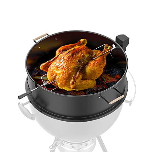 Rotisserie for Weber Grill 22 Inch and 22 1/2" Charcoal Kettle Black Coated Steel Rotisserie Kit with Wooden Handles for Roasting Chicken Steak and Pork