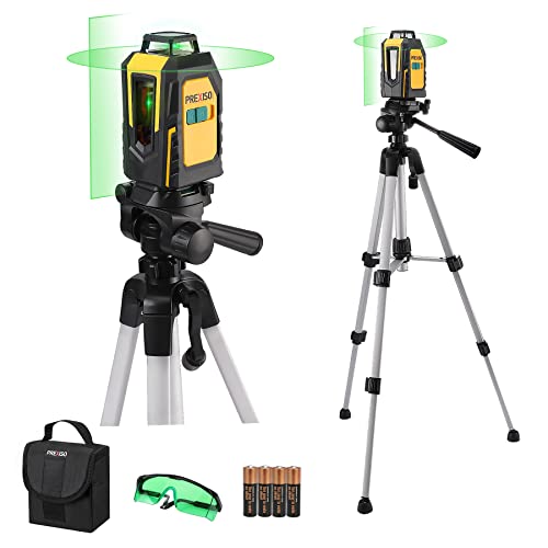 PREXISO 360 Laser Level with Tripod, 100Ft Self Leveling Cross Line Laser Level with Green Glasses, Portable Bag, 4 AA Batteries - Green Horizontal Line for Construction, Tile, Home Renovation