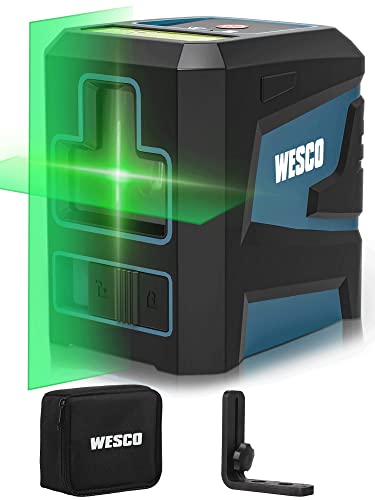 WESCO 2-Line Laser Level, Self Leveling Laser Level Tool, 33FT Green Cross Line Laser Level, Manual and Self-leveling Mode, IP54 Dust and Water Protection Grade, Magnetic Bracket, Storage Bag