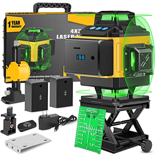 ALLOYMAN 16 Line Laser Level, Self Leveling 4x360 Green Laser Level with 2Pcs Rechargeable Lithium Batteries/Wall Mount/Remote Control for Indoor and Outdoor Building Renovation Work