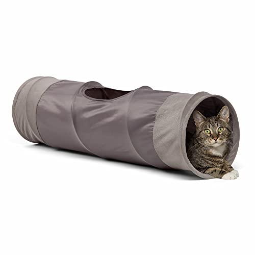 Best Friends by Sheri Ilan Oxford Cat Tunnel for Indoor Cats in Gray with Ball Toy, 36" x 10"