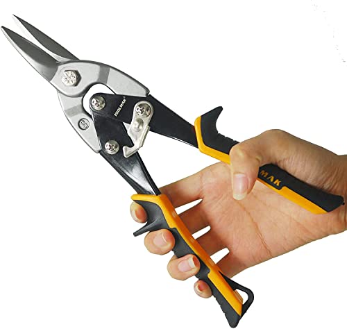 Aviation Snips TOOLMAK 10-inch Straight Cut,Chrome Vanadium Steel,Comfortable Grip,Suitable For Electrician Maintenance, Aluminum Cutting, Metal Cutter Tools