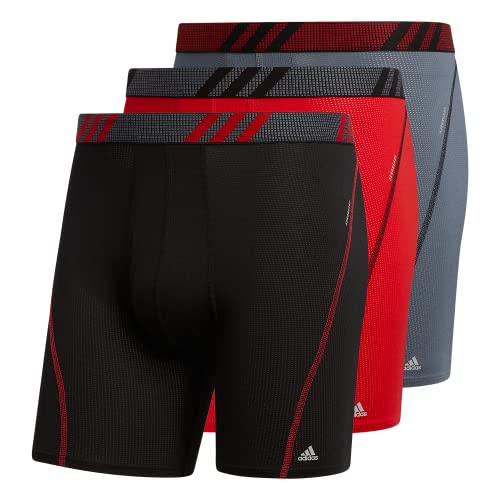 adidas Men's Sport Performance Mesh 3-Pack Boxer Brief, Black/Red/Grey, Large