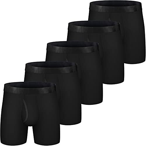 CONKEND Men's Bamboo Rayon Boxer Briefs Performance Breathable Tagless Comfy Silk Waistband 6 Boxer Briefs Fly 5Pack