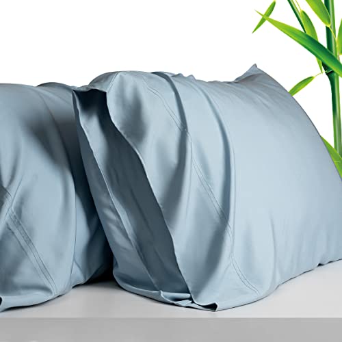 Breathable Bamboo Pillowcases Standard Size Set of 2-Pack for Hot Sleepers and Night Sweats- Softness and Cooling Pillow Cases-Envelope Closure (Blue Fog-20 x 26 inches)