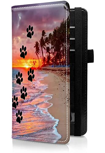 RWUTYTIUL Checkbook Wallets for Women & Men, Leather Check Book Cover for Personal Checkbook Holder Case with Top & Side Tear Duplicate Checks Card Wallet with RFID Blocking, Dog Paw Print Beach