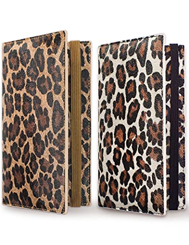 Zreal Checkbook Cover for Men & Women, 2 Pack Premium Vegan Leather Checkbook Holder Slim Wallets for Top & Side Tear Duplicate Checks with RFID Blocking (Dark & Light Leopard)
