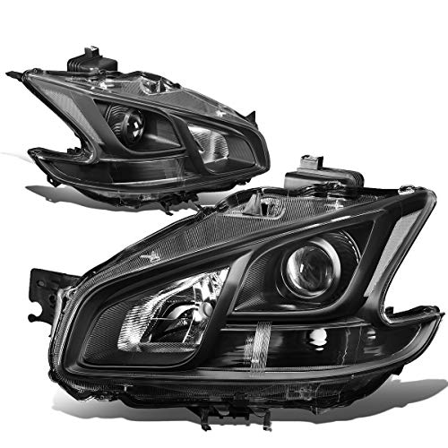 DNA MOTORING HL-OH-NM09-BK-CL1 Black Housing Clear Corner Projector Headlights Replacement For 09-14 Maxima