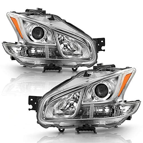 ACANII - For [Halogen Model Only] 2009-2014 Nissan Maxima Chrome Housing Projector Headlights Headlamps Pair Left+Right