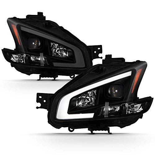 ACANII - For [Halogen Model] 2009-2014 Nissan Maxima Black Smoked LED Tube Projector Headlights Headlamps Set Left+Right