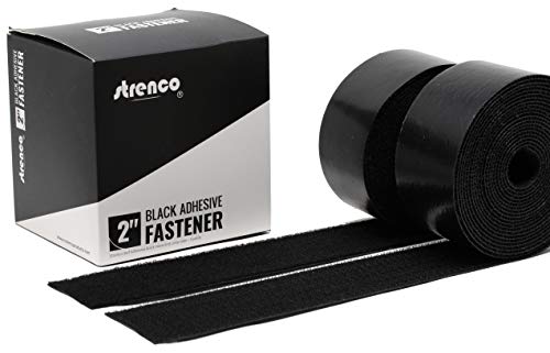 Strenco 2 Inch Hook and Loop Strips with Adhesive - 5 Yards - Heavy Duty Tape - Black Sticky Back Fastener
