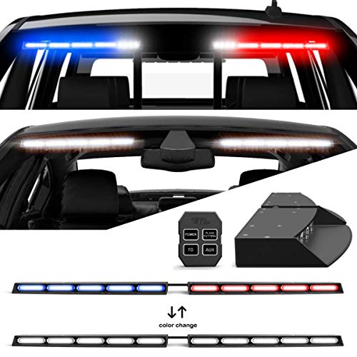 SpeedTech Lights Super Take Down Raptor TIR Upper Windshield Interior Split LED Strobe Visor Light Bar for Hazard Emergency Vehicle Warning Flashing/STD w/Control Box - Red/Blue - Clear