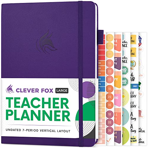 Clever Fox Teacher Planner  School Year Planner with Calendars & Lesson Plans  Teacher Plan Book for Classroom & Homeschool Organization - Undated, 7x10, Hardcover (Purple)