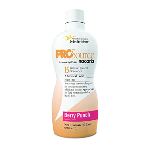 Liquid Collagen Peptides Type I, III 15 Grams Protein per Oz. |Prosource NoCarb Berry Punch Bottle Medtrition|