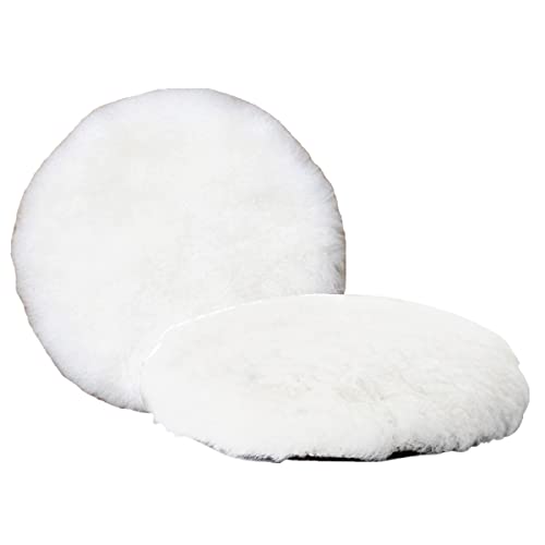 Inzoey Wool Polishing Pad 6 Inches Soft Sheepskin Buffing Pads with Hook and Loop Back Wool Cutting Pad for Car, Furniture, Glass and So On (Pack of 2)