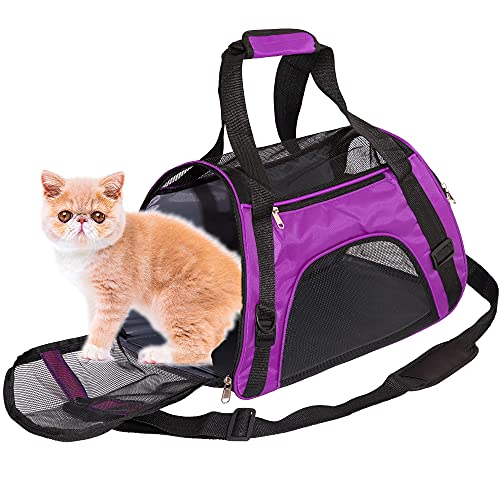Adkyop Cat Carrier Pet Carrier Soft-Sided Pet Travel Bag for Cats Dogs Comfort Portable Dog Carrier Cat Bag Airline Approved (Medium Purple)