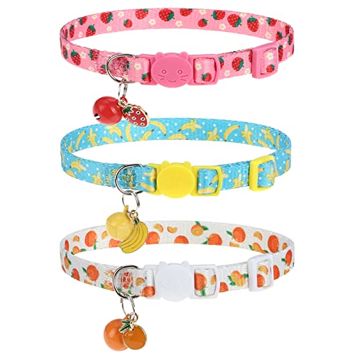 VKPETFR Breakaway Cat Collars with Bell & Cute Pendants, 3 Pack Adjustable Safety Kitten Collars for Girl Boy Cats Puppy and Small Pets