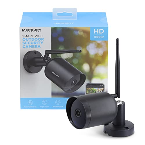 Merkury Innovations Smart Outdoor Camera, 1080p, Weather Resistant, Motion Sensor, Night Vision with Voice Control, Wi-Fi, No Hub Required