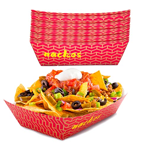 Nacho Trays - Disposable Paper Nacho Chip Trays for Concessions and Nacho Party (White - 100 Pack)