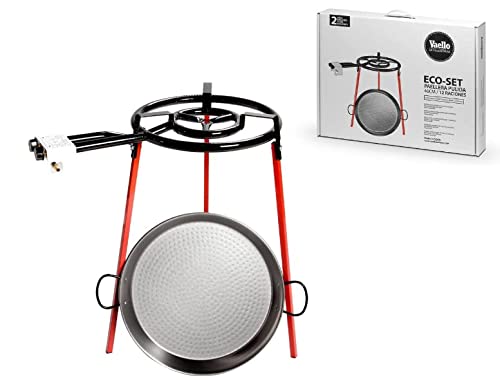 Castevia Imports Spanish Paella Kit with Gas Burner & Polished Steel Pan - 18 in (46 cm) up to 12 servings