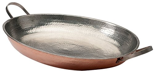 Sertodo Copper Alicante Paella Cooking Pan with Stainless Steel Handles, Hand Hammered 14 Gauge 100% Pure Copper, 18""