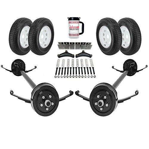 Rockwell American Tandem 3,500 lb Electric Brakes Trailer Axle Kit w/Springs, Ubolts, Hanger Kit, Wheels/Tires (89" Hubface, 74" Spring Center)