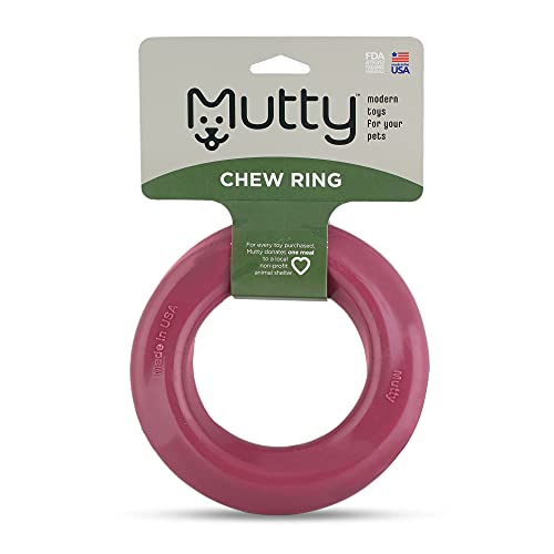 Mutty Dog Chew Ring - Made in USA Dog Toys for Chewers - One Meal Donated to Shelters per Toy - Durable Rubber Dog Toy - Non-Toxic 100% Food Grade Materials