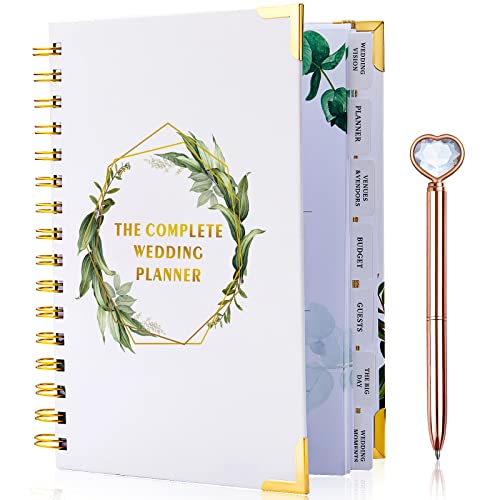 Wedding Planner&Organizer with RosGold Heart Pen Set,Hardcover Undated Bridal Planning Journal Diary Notebook,Countdown Wedding Planning Engagement Gift for Newly Engaged Couples,Future Brides