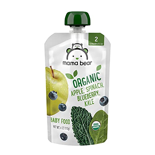 Amazon Brand - Mama Bear Organic Baby Food, Stage 2, Apple Spinach Blueberry Kale, 4 Ounce (Pack of 12)