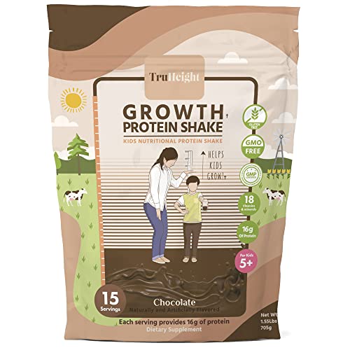 TruHeight Growth Protein Shake Ages 5+ (Chocolate) - Vital Nutrients, Vitamins, & Minerals Developed by Pediatricians - Immune Support for Kids, NonGMO, Gluten-Free, Protein Powder Snacks