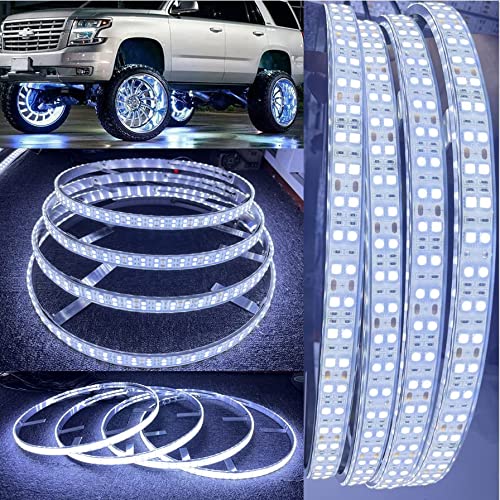 Hundalights 4PCS 15.5" Double Low Pure White Illuminated LED Wheel~Switch Control~ LED Wheel Rings Lights for Truck IP68 Waterproof All Car SUV Offroad