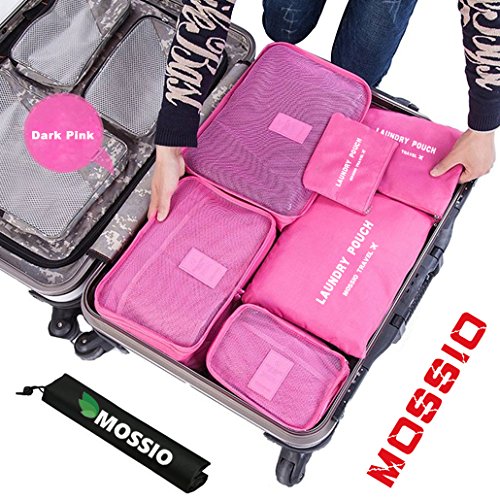 Travel Bag,Mossio 7pcs Luggage Pouch Durable Compact Trip Gears Dark Pink