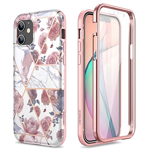 SURITCH Marble Case for iPhone 12 Mini, [Built-in Screen Protector] Full-Body Protection Shockproof Rugged Silicone TPU Bumper Protective Cover for iPhone 12 Mini 5.4 Inch (Rose Marble)