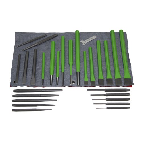 Grip 28 pc Heavy Duty Punch & Chisel Set - Including Taper Punch, Cold Chisels, Pin Punch, Center Punch - Roll Up Vinyl Storage Pouch