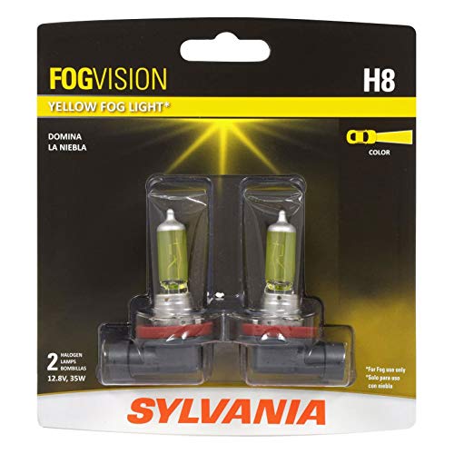 SYLVANIA - H8 Fog Vision - High Performance Yellow Halogen Fog Lights, Sleek Style & Improved Safety, Street Legal, For Fog Use Only (Contains 2 Bulbs)