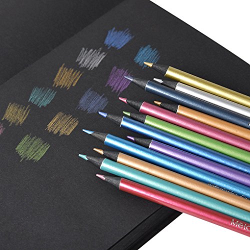 12 Count Metallic Colored Pencils Non-Toxic Black Wood Drawing PencilsBreak Resistant Coloring Pencils Art SuppliesPainting Penfor Adults KidsStudents Sketching Coloring Book Art Craft Graffiti