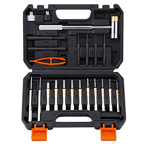 HORUSDY 22-Pieces Punch Set Punch Made of Solid Material, Including Steel Punch and Hammer with Steel for Maintenance