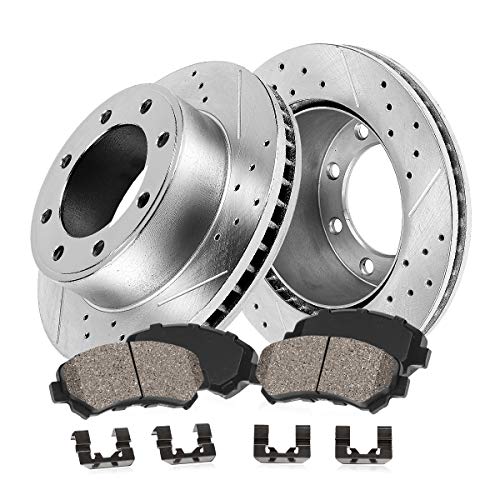 Callahan Front Drilled Slotted Brake Disc Rotors + Ceramic Pads + Hardware Kit For 2011 - 2018 Ram 2500 Ram 3500 8 Lug